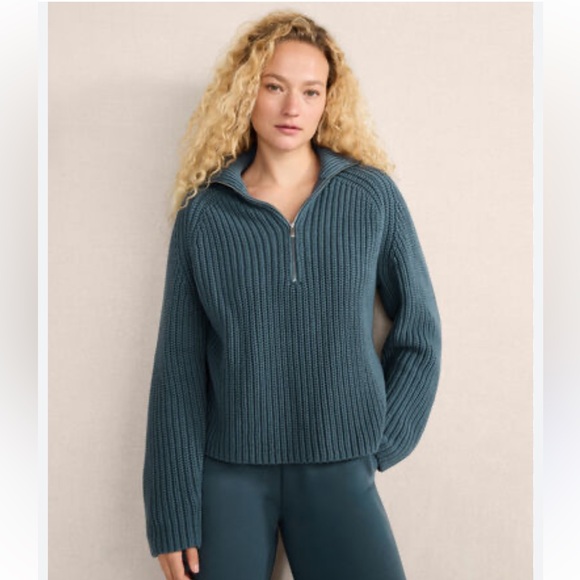 Haven Well Within Cotton Shaker Stitch Half Zip Blue/Gray Sweater Large EUC! - Picture 1 of 6